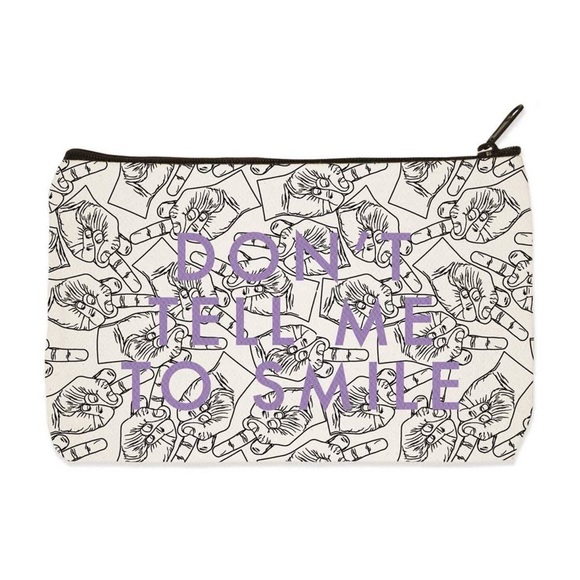 Don't Tell Me Smile Zip Pouch middle fingers Towne9 purple feminist bag NWT new - Picture 2 of 7